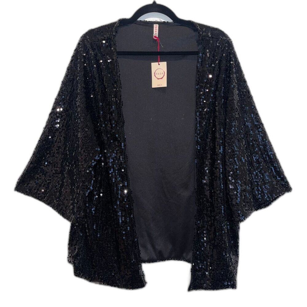 RAGA • Black Sequin Open Front Cardigan • Size 1X